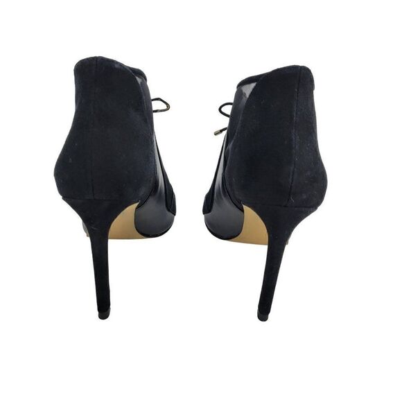 Zara Bootie Sandals 7.5 Black Leather Suede Mesh Patchwork Lace Peep Stilettos - Picture 6 of 17